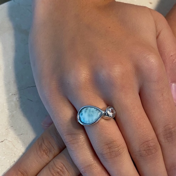 Natural Larimar & Cz Ring - Picture 9 of 14